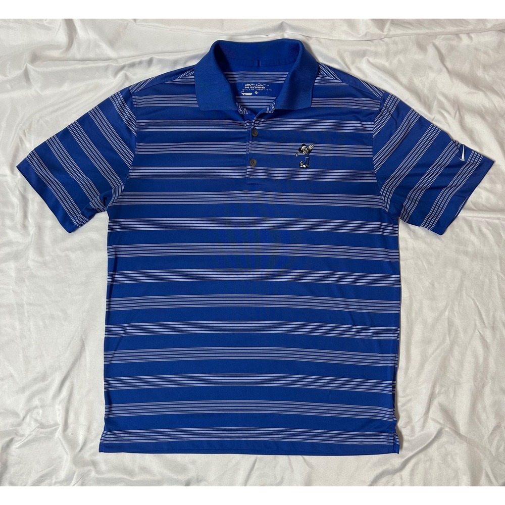 Nike Golf Mickey Mouse Dri-Fit Polo Shirt Blue Striped Disney Golfcore Men's M
